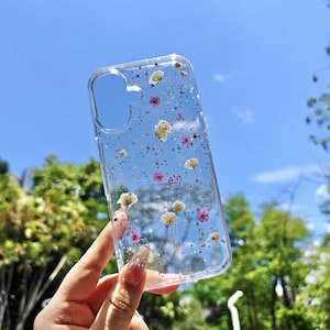 Custom name natural purple white flower phone case with glitter,for iPhone 17 Pro Max 16e iPhone 15 Pro 14 13,Google Pixel 10 Pro 9 Pro 7Pro