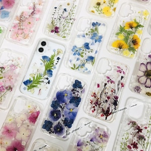 Natürliche echte gepresste Blume mehrere Stile Blumen Handyhülle für iPhone 17e 15 14 13, für Google Pixel 9A, Samsung S26 Edge S25 Ultra