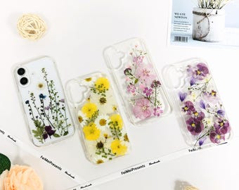 Natürliche echte Blume mehrere Stile gepresste Blume Handytasche für iPhone 16 Pro Max 15 14 13, für Google Pixel 9A, Samsung S25 Edge S25 Ultra