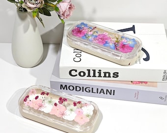 Personlig söt smart glasögonlåda för henne, anpassat namnpressat blommigt närsynthetsglasögonfodral med glasögonduk, solglasögonlåda med glitter