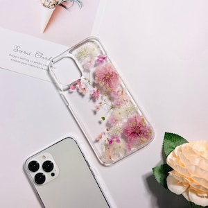 Pink sakura pressed flower phone case for iPhone 17 Pro Max 16e 15 Pro Max iPhone 14 13, Google Pixel 10 Pro 9A 8 Pro 7 Pro case, Xiaomi