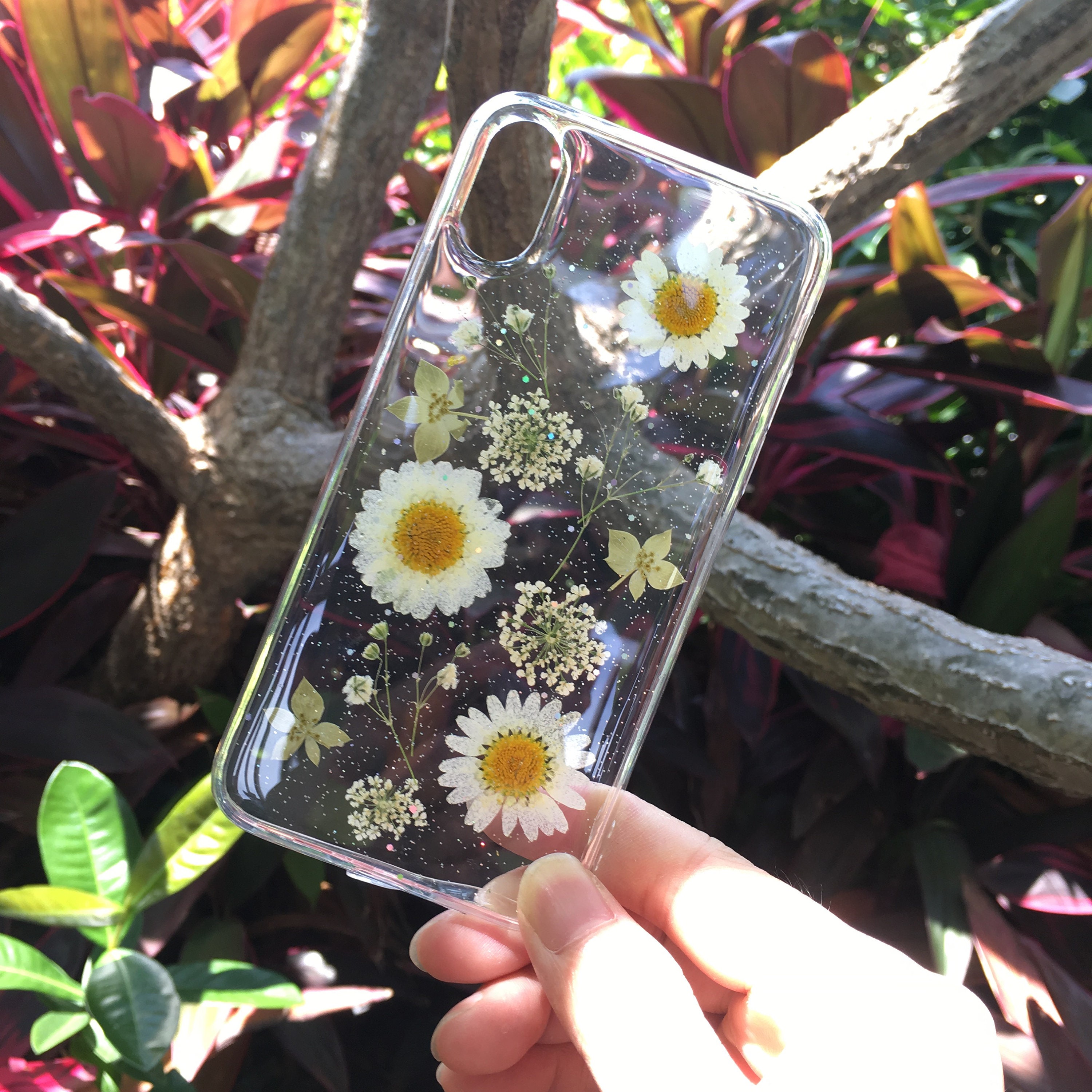 Hand Pressed Flower Case Dried Flower Casereal Flower Etsy