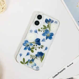 Natural blue flower green leaf flower phone case for iPhone 18 iPhone 16e 15 14,Google Pixel 11 case,Samsung S26 Edge S25 Ultra case