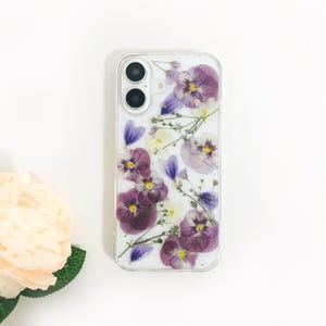 Natural purple flower pressed flower phone case for iPhone 17e 16e 15 14,Google Pixel 11 9 Pro 8 case,Samsung S26 Edge S25 Ultra case image 4