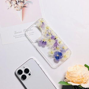 Pansy pressed flower phone case for iPhone 17 Pro Max 15 Pro Max, Samsung S25 Edge S25 Ultra S24 Ultra A53 case, Google Pixel 10 Pro 9 Pro