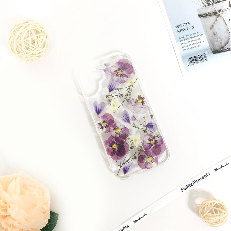 Natural purple flower pressed flower phone case for iPhone 17e 16e 15 14,Google Pixel 11 9 Pro 8 case,Samsung S26 Edge S25 Ultra case image 5