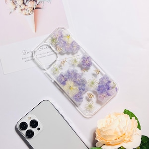 Light purple hydrangea natural pressed flower phone case for iPhone 17 Pro Max 16e 15 Pro Max iPhone 13,Google Pixel 10 Pro 9 Pro 8 case