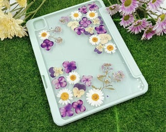 Handmade pressed flower purple hydrangea white daisy ipad case,iPad Pro 11" 13" 2025,iPad Air 11'' 13" M4,iPad a16 mini 7 iPad Air 5 case