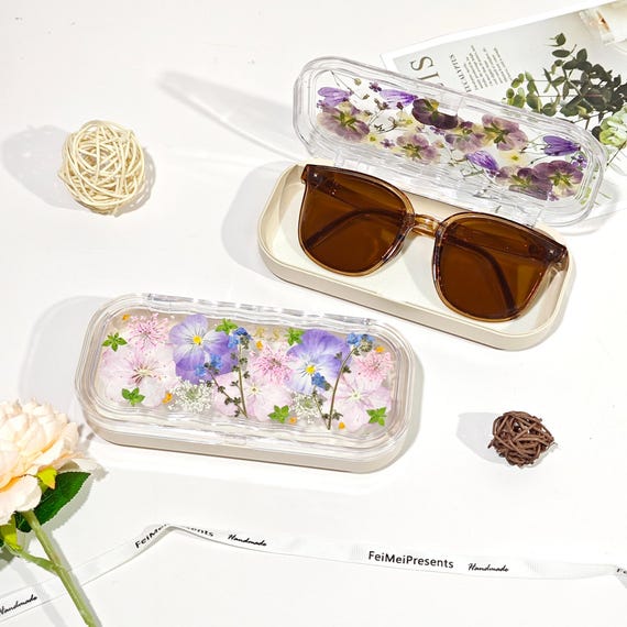 Custom Name Real Pressed Flower Glitter Myopia Glasses Case With