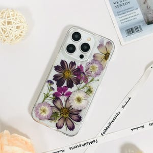 Natural purple real dried flower phone case for iPhone 17 Pro Max iPhone 16e 15 14,Google Pixel 10 9 8 case,Samsung S25 Edge S25 Ultra case