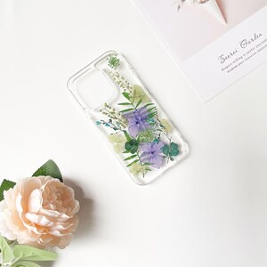 blue green hydrangeas pressed flower phone case for iPhone 17e 15 Pro,Samsung S26 Edge S25 Ultra S24 Ultra case,Google Pixel 10 Pro