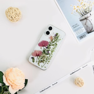 Pink sakura green leaf pressed flower phone case for iPhone 17e 16e 15 Pro Max iPhone 14,Google Pixel 8A 8 Pro 7 Pro 6 Pro case