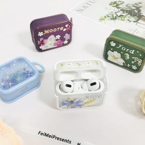 Custom name natural pressed flower cases for AirPods 4,AirPods Pro 2,cute shockproof case for AirPods 1 2 3 AirPods Pro case,gift for her