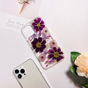 Handgjort mobilskal med naturpressade blommor för iPhone 17e 16e 15 Pro Max iPhone 14 13, Google Pixel 11 Pro 9 Pro 8 Pro-skal, Xiaomi