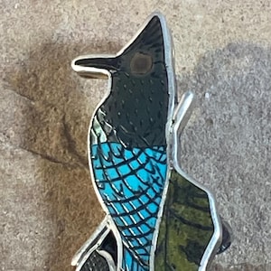 Vintage Zuni Sterling Silver Enamel Bird Pin/Pendant