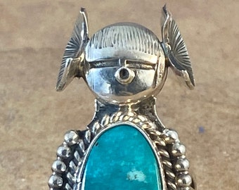 Sterling Silver & Turquoise Kachina Maiden Ring by Bennie Ration Navajo sz. 7 1/2