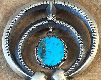 Martha Cayatineto Navajo Sterling Silver & Turquoise Naja Pendant