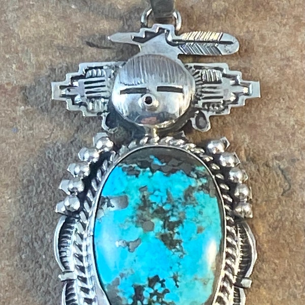 Sterling Silver & Turquoise Bennie Ration Navajo Kachina Pendant