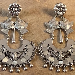 Lovely BIG Mexican Sterling Silver Frida Earrings