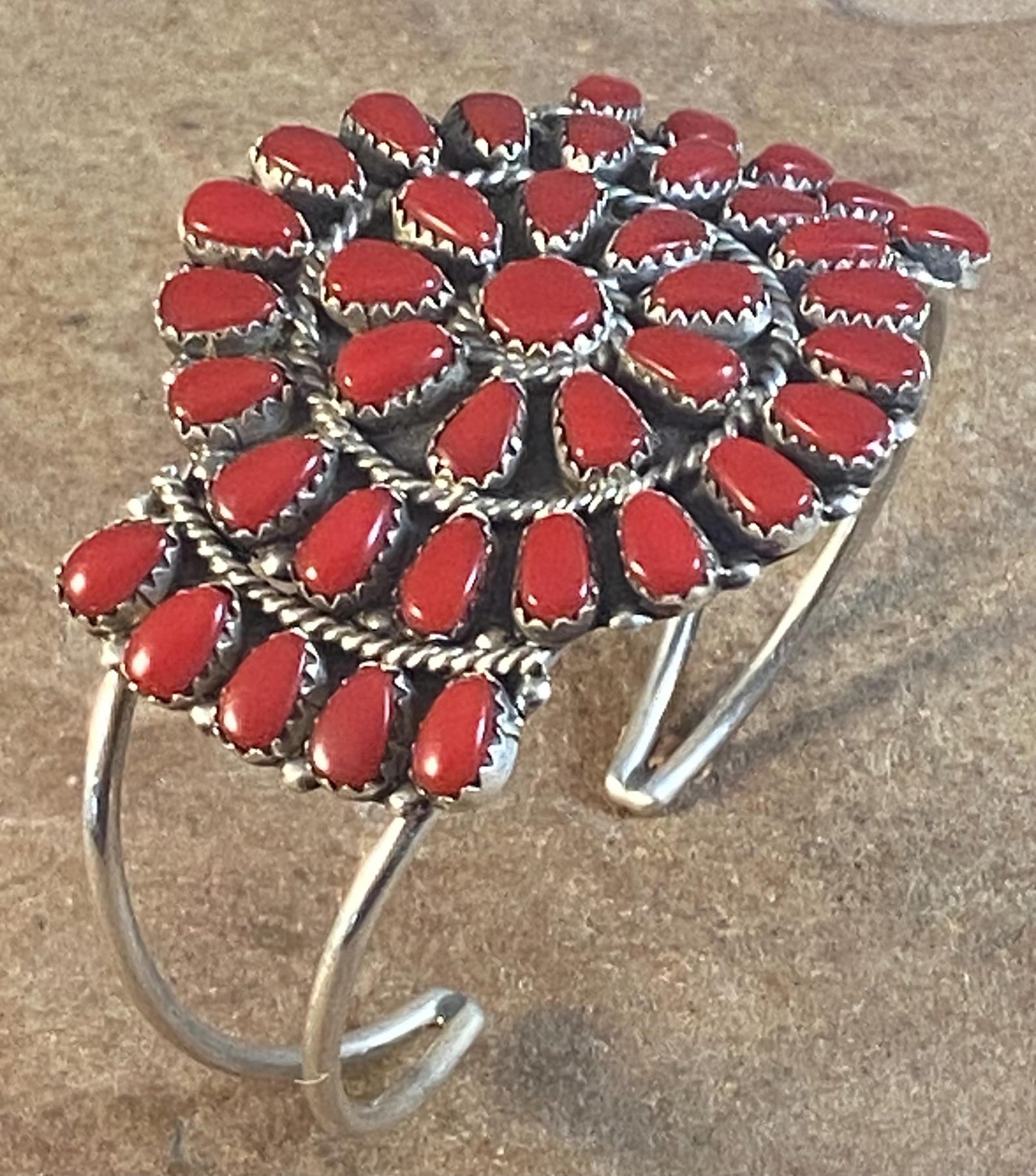 Navajo Sterling Silver & Red Coral Cluster Cuff Bracelet - Etsy