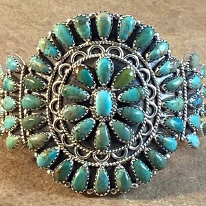 Oph Moses Native American Navajo Old Kingman Turquoise Cluster Sterling Silver Bracelet Oph Moses Native American Navajo Old Kingman Turquoise Cluster Sterling Silver Bracelet