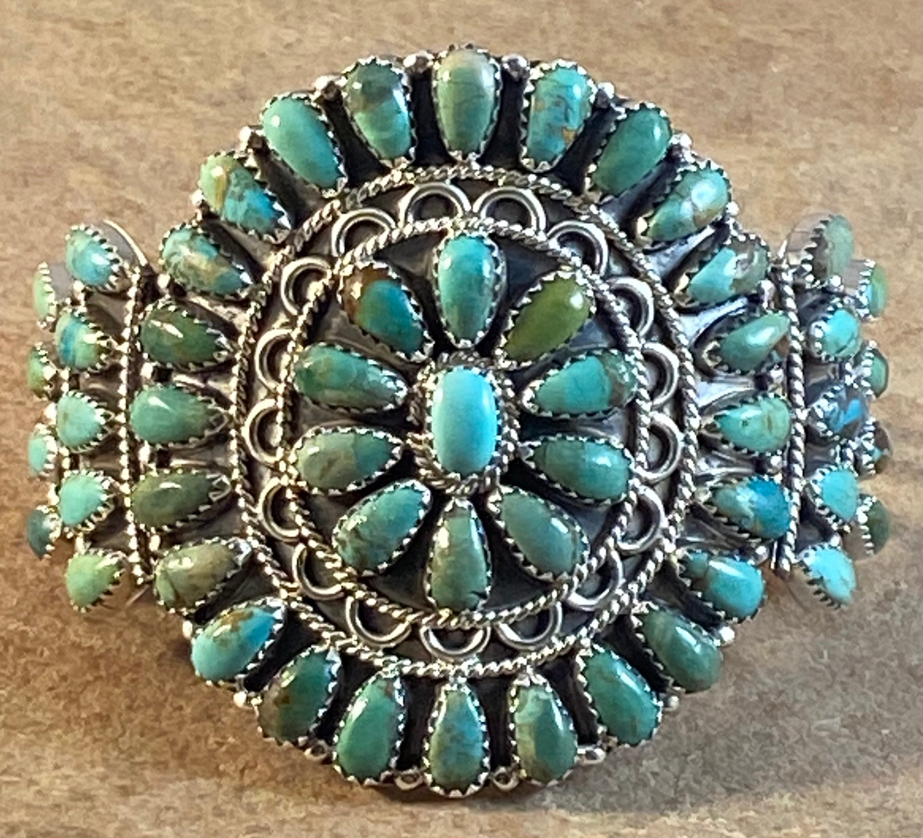 Oph Moses Native American Navajo Old Kingman Turquoise Cluster Sterling Silver Bracelet Oph Moses Native American Navajo Old Kingman Turquoise Cluster Sterling Silver Bracelet