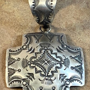 Old Style Navajo Sterling Silver Santa Fe Cross Pendant