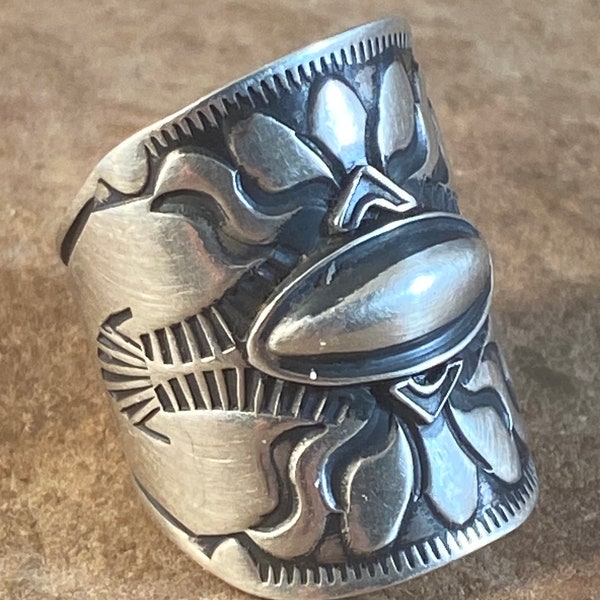 Sterling Silver Cigar Band by Derrick Gordon Navajo Ring sz. 7 1/2