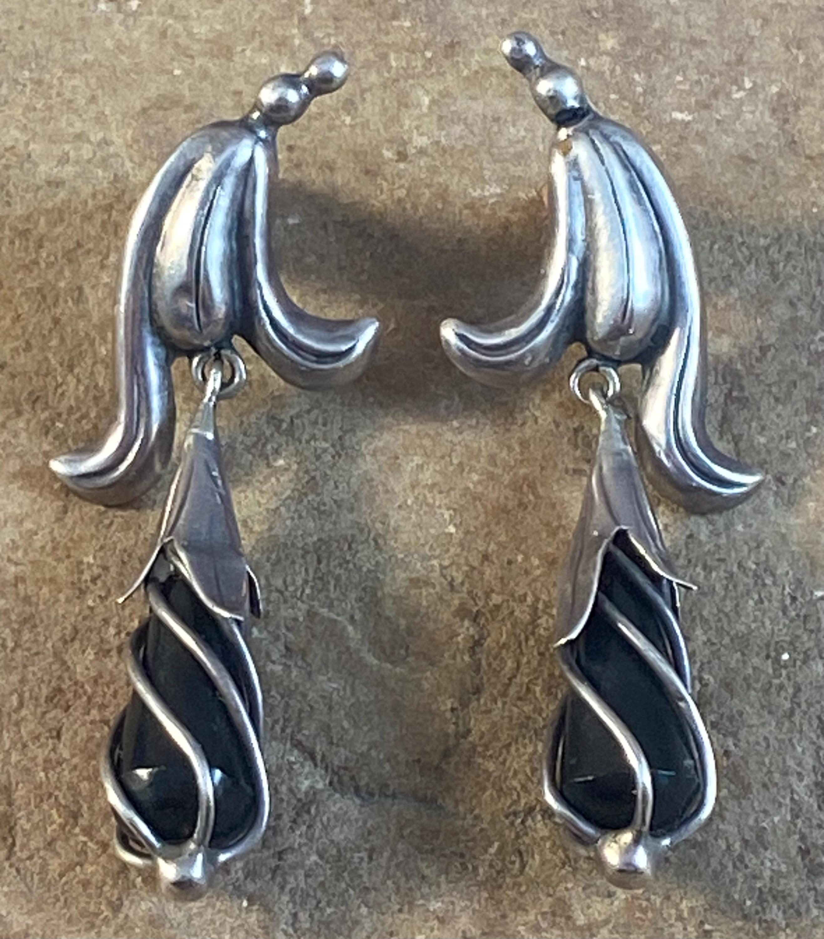 Vintage Mexican Sterling Silver& Black Onyx Earrings - Etsy display picture 1