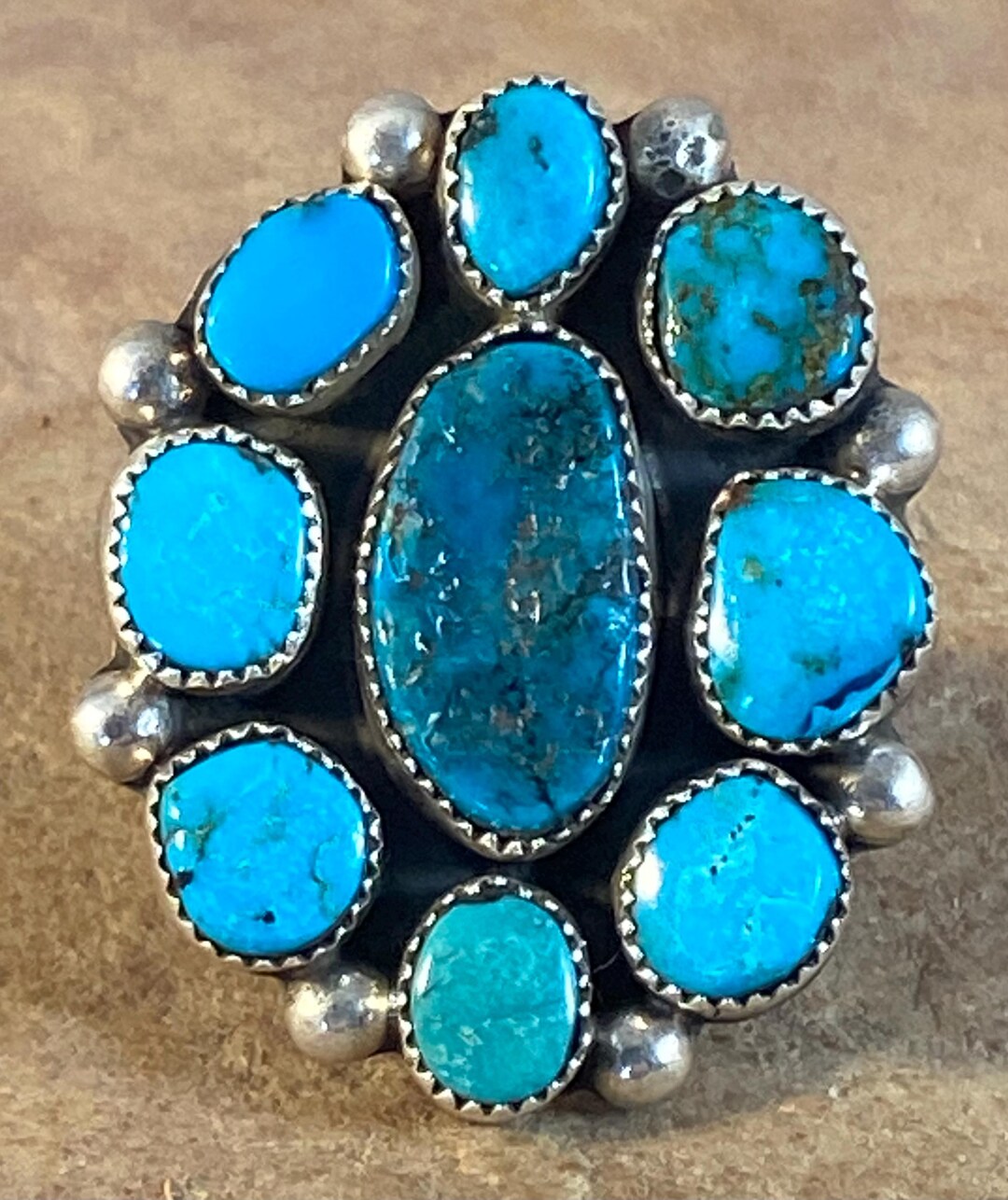 BIG Sterling Silver & Kingman Turquoise Jeff Largo Navajo Ring Sz. 8 - Etsy