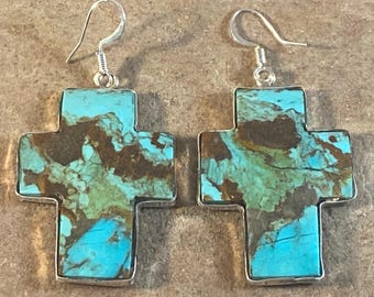 Veronica Tortalito Kewa Sterling Silver & Turquoise Cross Earrings