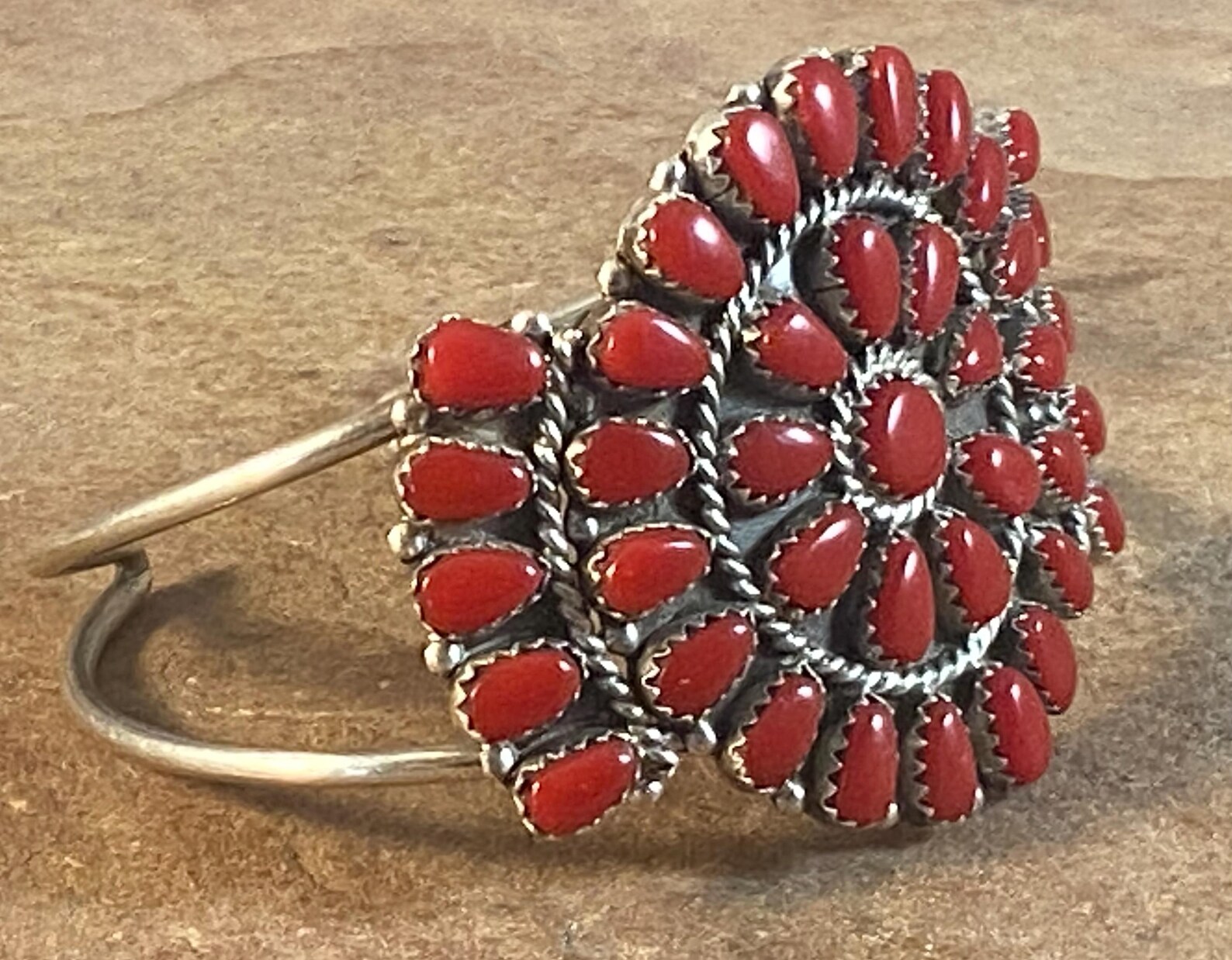 Navajo Sterling Silver & Red Coral Cluster Cuff Bracelet - Etsy