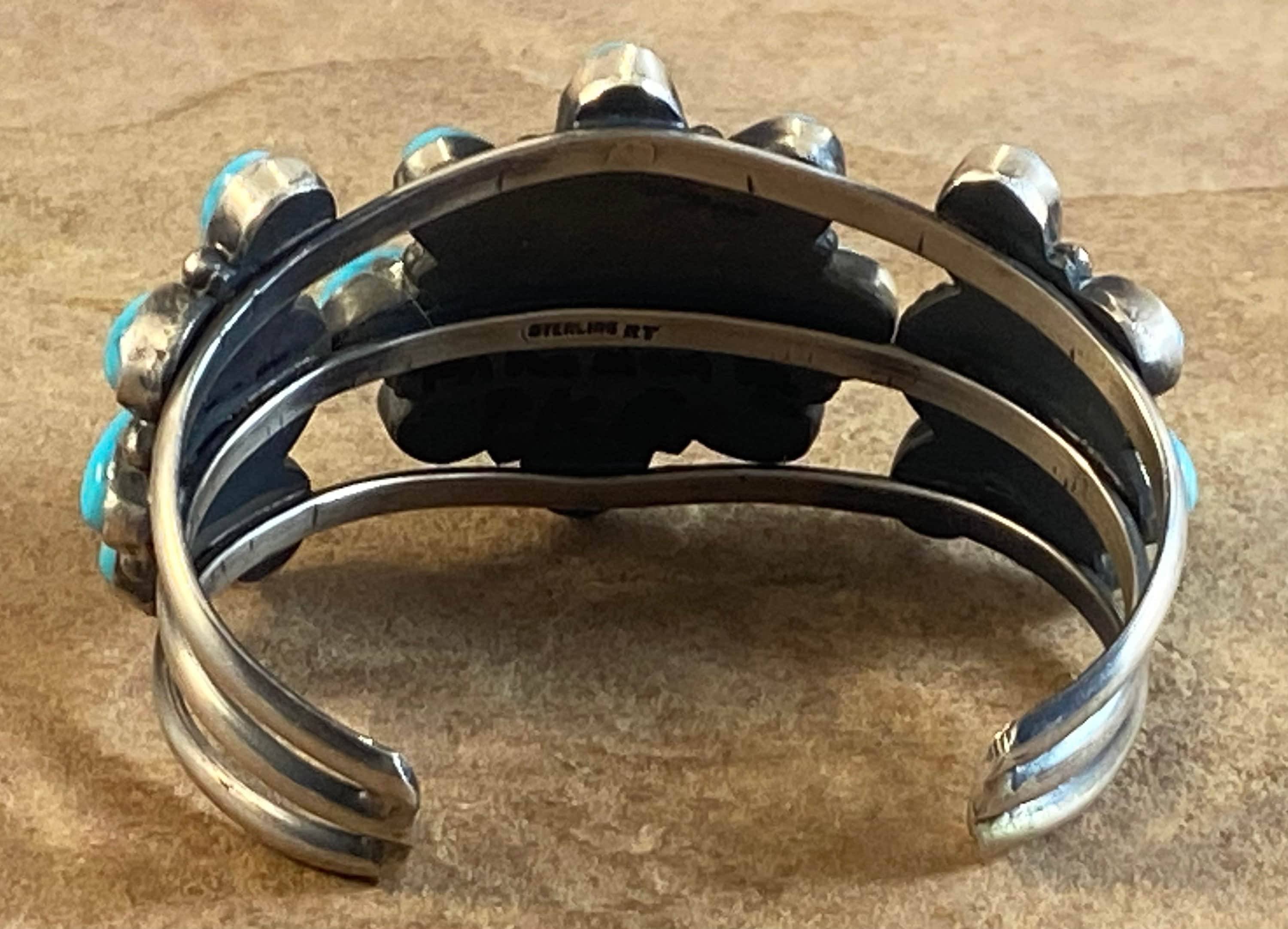 Vintage Navajo Sterling Silver & Kingman Turquoise Cluster Cuff ...
