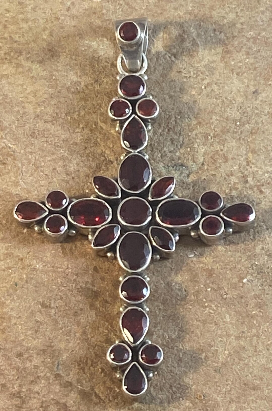 Beautiful Vintage Mexican Sterling Silver & Garnet Cross Pendant - Etsy