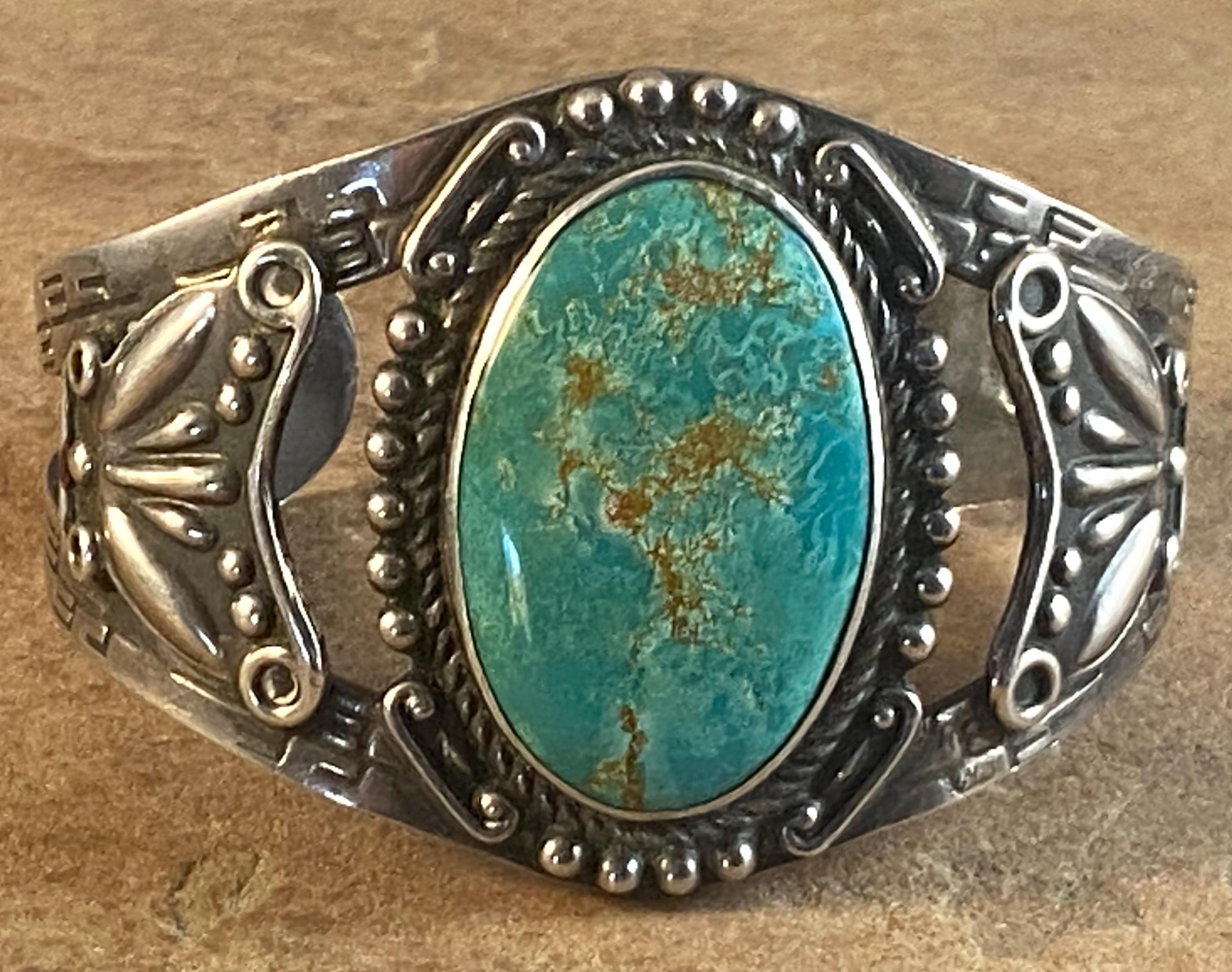 Vintage Navajo Sterling Silver & Kingman Turquoise Cuff Bracelet - Etsy