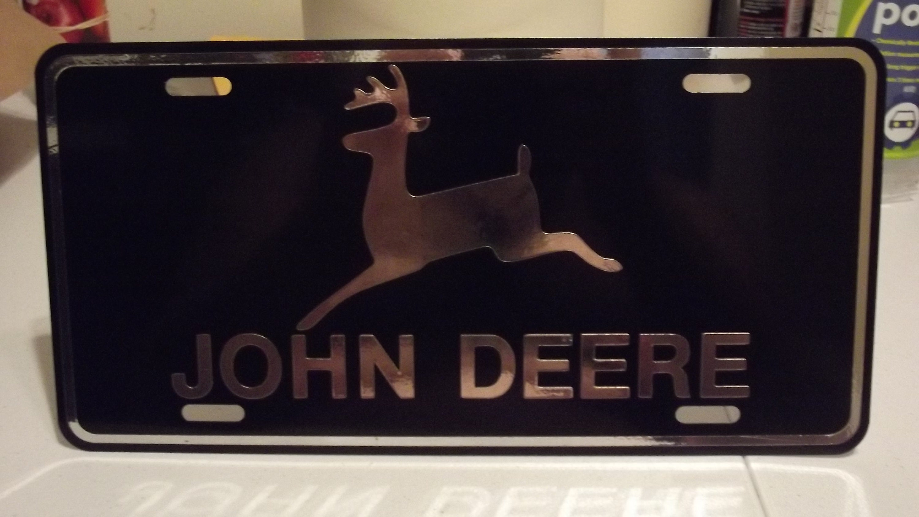 John Deere Antique Moline Chrome On Black License Plate Car Parts