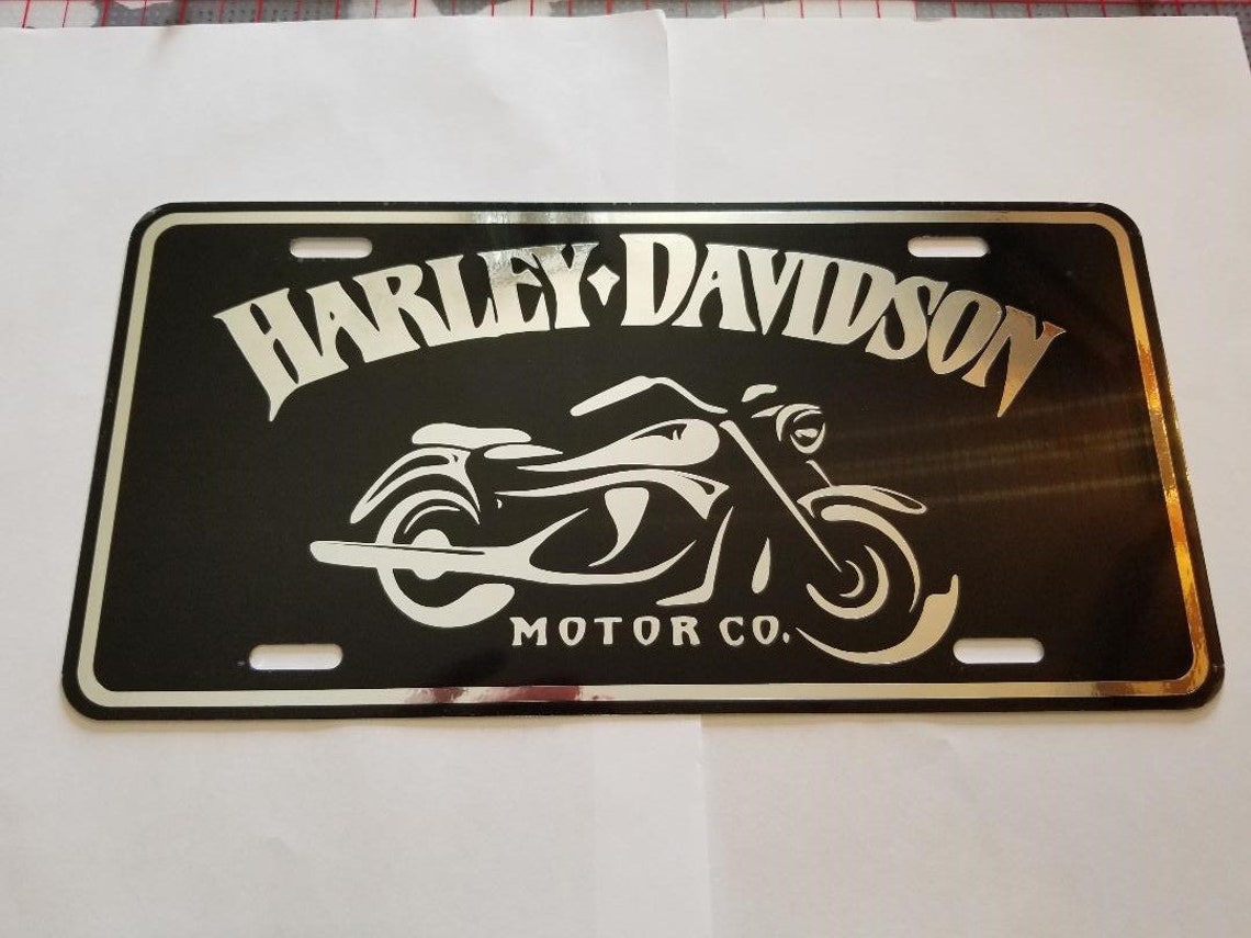 Harley Davidson with Motorcycle Chrome on Black License Plate Etsy