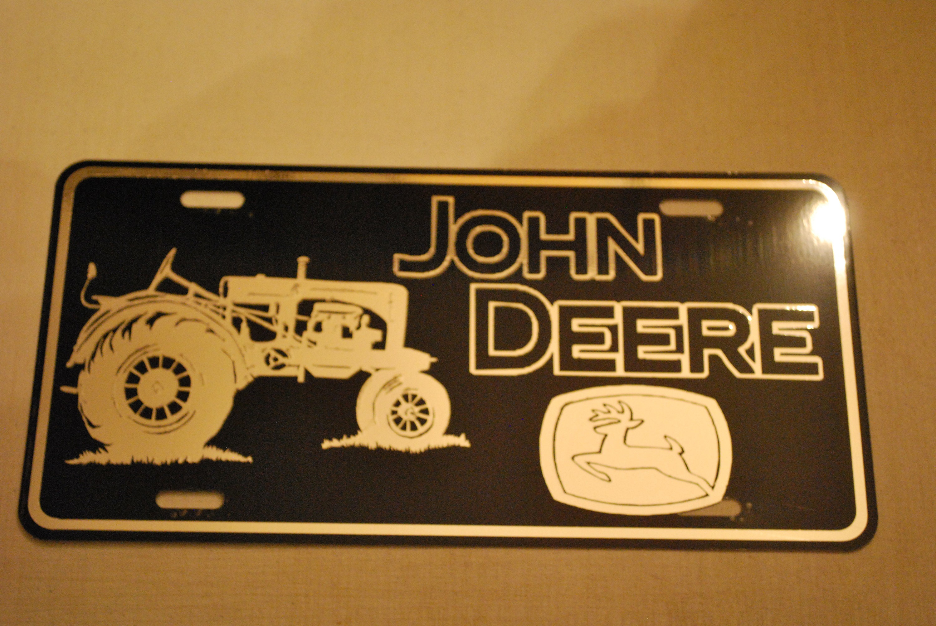 John Deere with tractor Chrome on Black License Plate Etsy