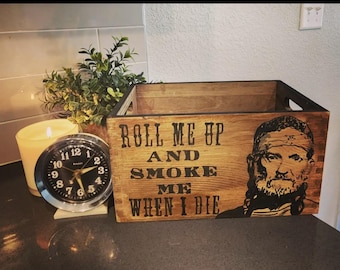 Willie Nelson Inspired -Hand Painted Box Vinyl Storage box