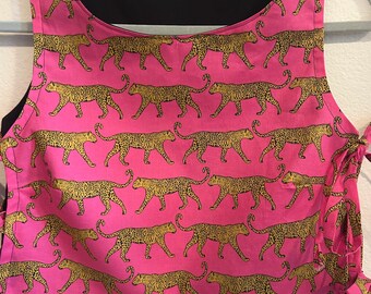 Cheetah on Hot Pink Side Tie Crop Top