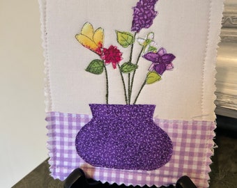 Flowers in Vase Mini Quilted Wall Hanging/Junk Journal Art