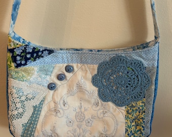 Blue Floral & Vintage Linens Purse