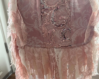 Beaded Front Pink Shabby Chic Crossbody  Purse