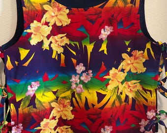 Hawaiian Print Side Tie Crop Top/ Size Large