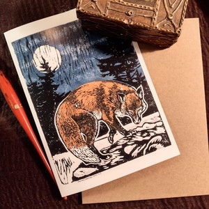 Winter Fox Original Linocut Winter Holiday Christmas Card