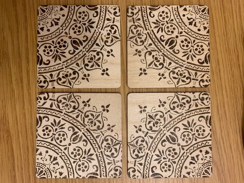 Indian Mandala design coasters Pyrography