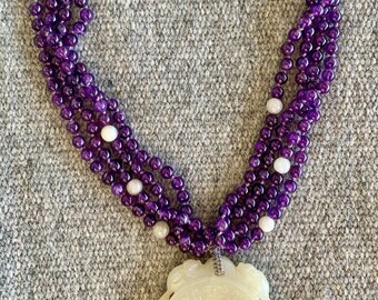 Amethyst and Mutton Fat Jade Necklace