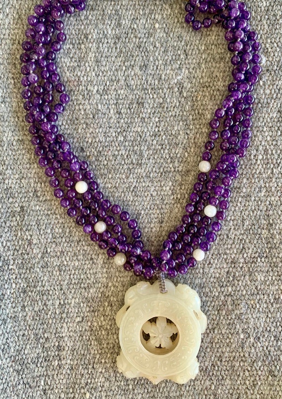 Amethyst and Mutton Fat Jade Necklace