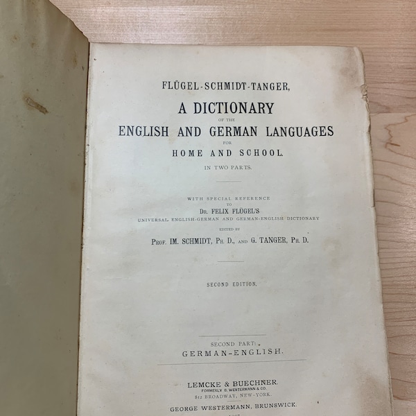 Vintage English German Dictionary by Flugel, Schmidt, Tanger