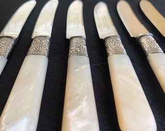 Vintage Paris Mother of Pearl and Silver French Fruit and Spreader